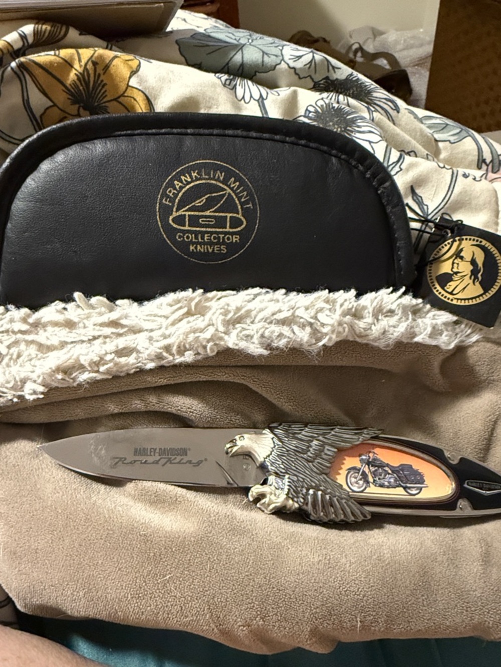 Franklin Mint Black and Orange Eagle & Motorcycle Collector Knife